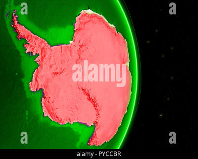 Antarctica on green Earth in space with networks. Concept of internet, telecommunications or air traffic between continents. 3D illustration. Elements Stock Photo