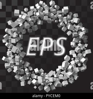 big circular frame formed by random sized cubes with transparent background. Stock Vector