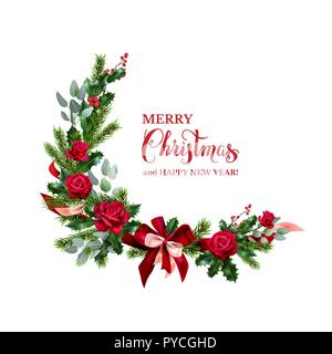 Christmas festive poinsettia frame. Holiday image for design banner, ticket, invitation or card, leaflet and so on. Stock Vector