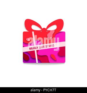 Gift box icon. Paper cut silhuette of Christmas box. Holiday symbol for design card, banner, ticket, invitation, advertising, poster and so on. Stock Vector