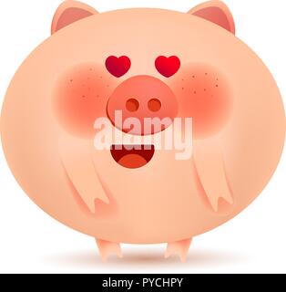 Christmas pigs. Cute pig with love eyes for decoration of holiday prints. Stock Vector