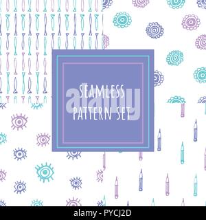 Hand drawn seamless pattern collection. Vector cute doodle backgrounds set. Stock Vector