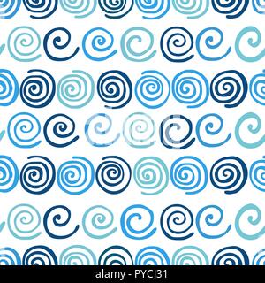 Sea waves doodle round pattern set. Ocean ornament water wave and sun ...