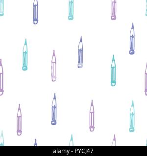 Cute colorful crayons seamless pattern. Hand drawn doodle pencils on white background. Funky kitsch pattern for your design. Stock Vector