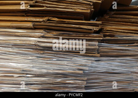 Paper Boxes. Stack of folded packing boxes. Paper Boxes, Moving Boxes, Carton, Shipping Boxes, Packing boxes. Stock Photo