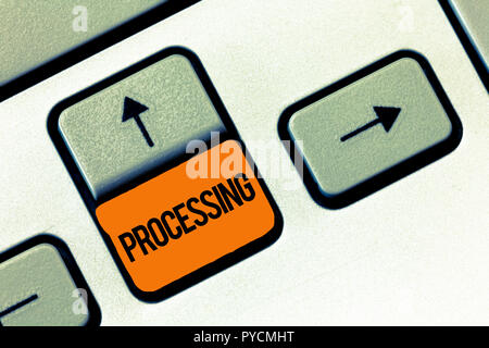 Text sign showing Processing. Conceptual photo Series of mechanical or chemical operations Deal with something. Stock Photo