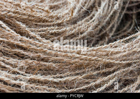 Here you can see the Indian handmade braided coconut rope that women in Kerala Backwaters made every day for many hundreds years. Stock Photo