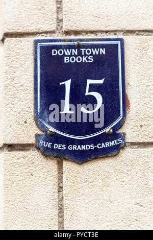 House number twenty-nine 29 on enamel plaque in blue and white. Stock Photo
