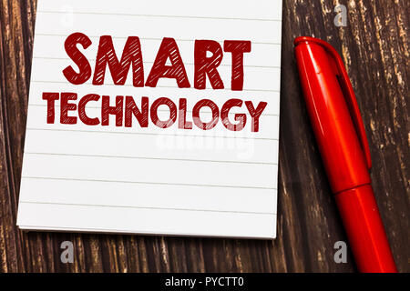 Conceptual hand writing showing Smart Technology. Business photo showcasing gadgets or device that has a built in computer or chip. Stock Photo
