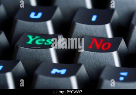 Yes and No buttons on a computer keyboard, for electronic voting on the Internet. Stock Photo
