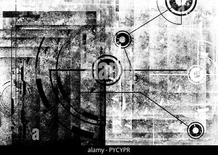 Abstract grunge futuristic cyber technology background. Sci-fi circuit design. Drawing on old grungy surface. Cyber punk design. Stock Photo