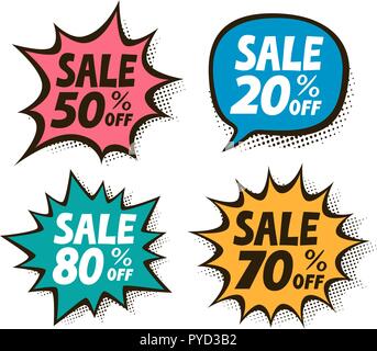 Sale, label set. Business, shopping, mall symbol in pop art retro comic style. Vector illustration Stock Vector