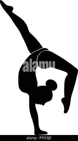 Vector art silhouette of gymnast performing back walkover in profile. Stock Vector