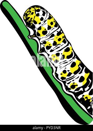 Colour vector graphic of Mullein moth caterpillar on stork Stock Vector
