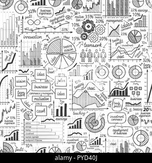 Business, seamless background. Hand-drawn graph, chart. Doodle vector illustration Stock Vector
