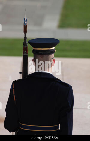 Soldier on duty at The Tomb of the Unknown Soldier, Arlington Cemetery, Washington D.C. USA Stock Photo