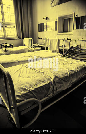 Old hospital beds, detail of old hospital for patients Stock Photo