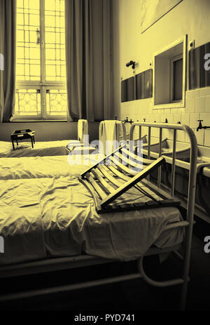 Old hospital beds, detail of old hospital for patients Stock Photo