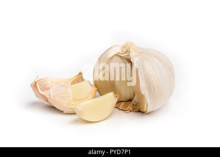 Fresh organic garlic cloves on white background Stock Photo