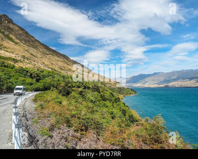 Road trip along Lake Wanaka. (New Zealand) Stock Photo