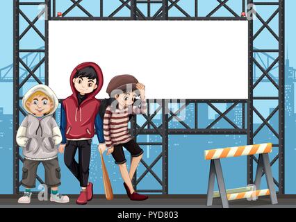 Group of teen on urban billboard illustration Stock Vector