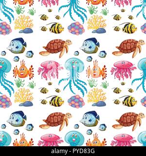 Fun seamless pattern of marine life illustration Stock Vector