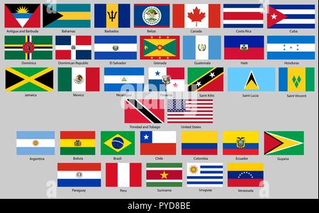 Vector illustration of different countries flags set. All flags North and South America Stock Vector