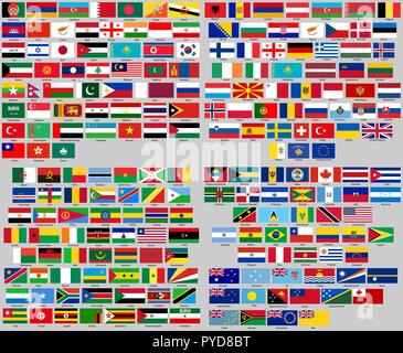 Vector illustration of different countries flags set. All flags of the World Stock Vector
