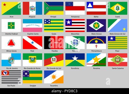 Vector illustration of different countries flags set. All flags states Brazil Stock Vector