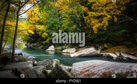 A beautiful flowing stream with autumn colors at McConnell's Mills State Park, Pennsylvania, USA Stock Photo