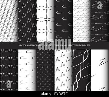 Vector abstract hand writing letter seamless pattern design set, inclusive of pattern swatch inside Stock Vector