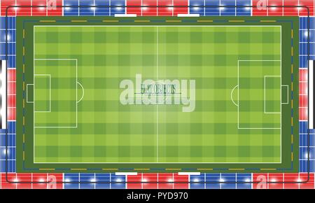 Flat object design set, soccer stadium, football top view Stock Vector