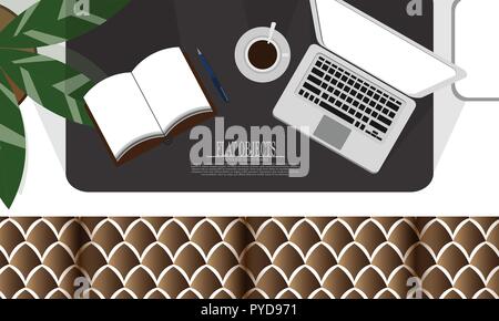 Flat object design set, working space on the couch with equipment Stock Vector