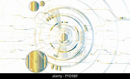 Vector abstract technological illuminated sketch template background Stock Vector