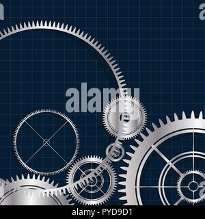 Vector technological modern gears background, in grid background Stock Vector