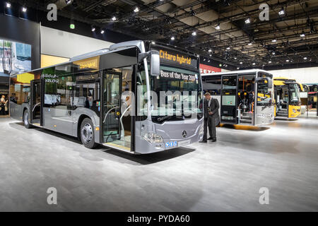 HANNOVER, GERMANY - SEP 27, 2018: New Mercedes-Benz Citaro Hybrid bus showcased at the Hannover IAA Commercial Vehicles Motor Show. Stock Photo