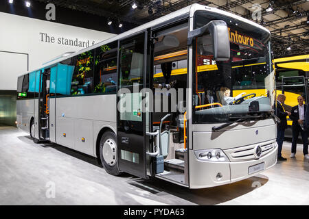 HANNOVER, GERMANY - SEP 27, 2018: Mercedes-Benz Intouro coach showcased at the Hannover IAA Commercial Vehicles Motor Show. Stock Photo