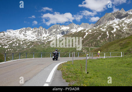 Motorcycle on the Furka Pass, Switzerland Stock Photo