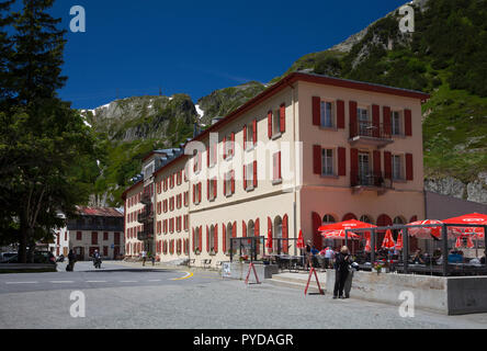 Grand Hotel Glacier du Rhône, café and rest stop on the Furka Pass, Gletsch, Switzerland. Stock Photo