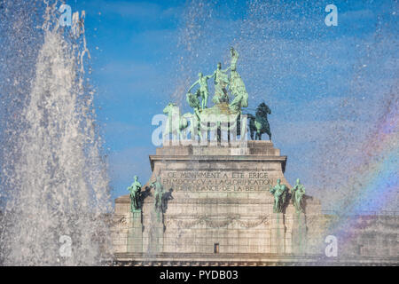 The Quadriga statue on top of the Triumphal Arch Arcade du Cinquantenaire in Brussels Stock Photo