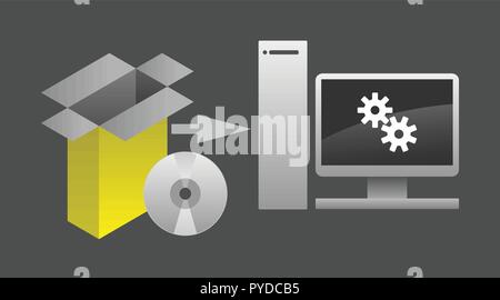 Computer Software Package Installation Vector Illustration Stock Vector