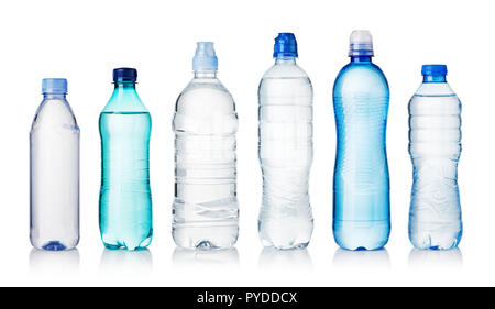 Collection of water bottles isolated on white background Stock Photo