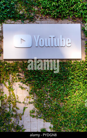 SAN BRUNO, CA/USA - OCTOBER 21, 2018: YouTube corporate headquarters sign and exterior. YouTube is an American video-sharing website. Stock Photo