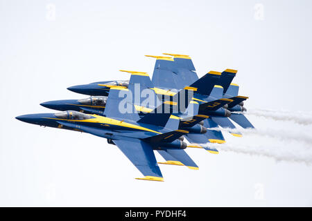 US Navy Blue Angels performing the Echelon Parade maneuver Stock Photo