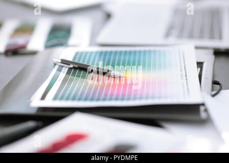 close up.blueprints and pen on the designer's Desk Stock Photo