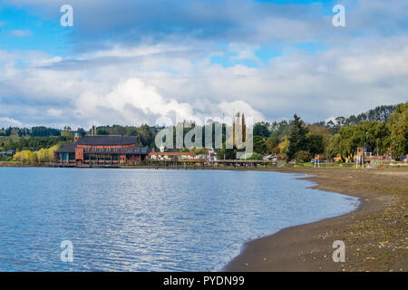 Frutillar in lake Llanquihue theatre of the lake and the beach in Chile, near Puerto varas Stock Photo