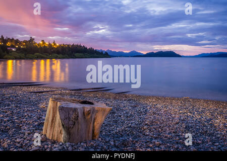 NIght pic in Playa Bonita beach at Nahuel Huapi lake in Bariloche. Argentinian Patagonia Stock Photo