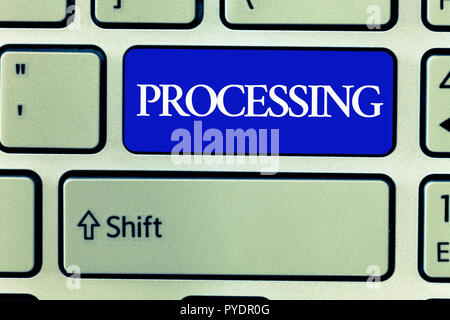 Text sign showing Processing. Conceptual photo Series of mechanical or chemical operations Deal with something. Stock Photo