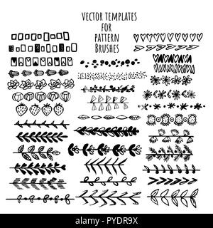Vector brushes templates set. Make a brush with this template. Hand drawn vector elements for frames and decoration. Stock Vector