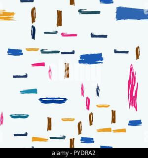 Seamless pattern with brush strokes and stripes hand painted in multi colors for wrapping paper. Stock Vector